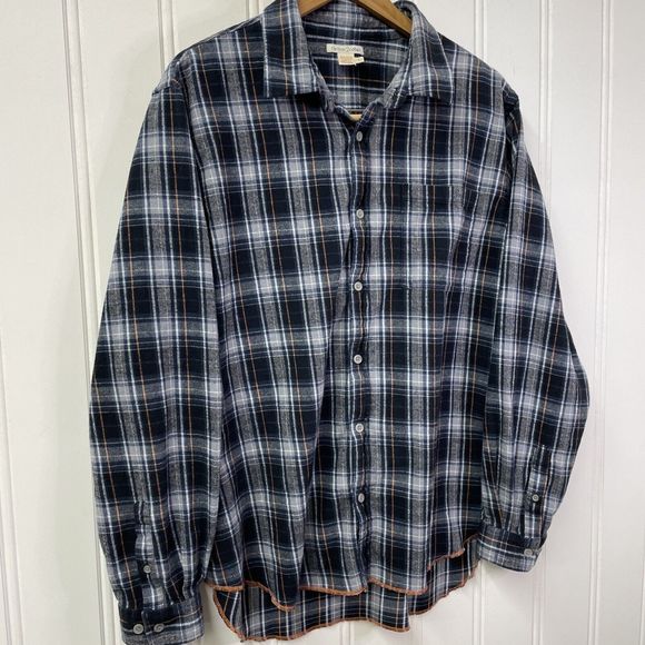 Carbon 2 Cobalt Men Long Sleeve Button Plaid Check Cotton Flannel Shirt Size L - Picture 2 of 8